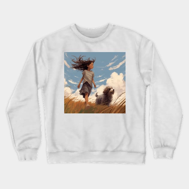 Windy Day to walk her dog Crewneck Sweatshirt by Liana Campbell